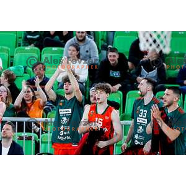 In action during second game of the quarter-final of OTP Bank League 2024/2025 basketball match between Cedevita Olimpija and Sencur GGD in Ljubljana, Slovenia on May 13, 2025