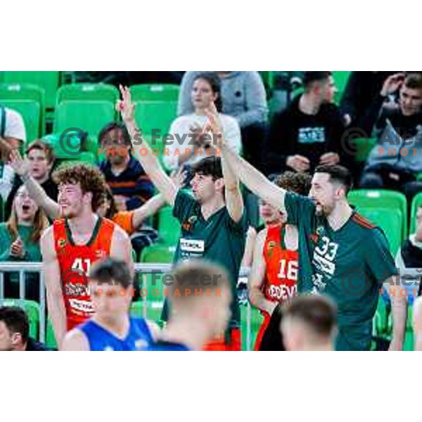 In action during second game of the quarter-final of OTP Bank League 2024/2025 basketball match between Cedevita Olimpija and Sencur GGD in Ljubljana, Slovenia on May 13, 2025