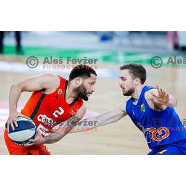 Devante Jones in action during second game of the quarter-final of OTP Bank League 2024/2025 basketball match between Cedevita Olimpija and Sencur GGD in Ljubljana, Slovenia on May 13, 2025
