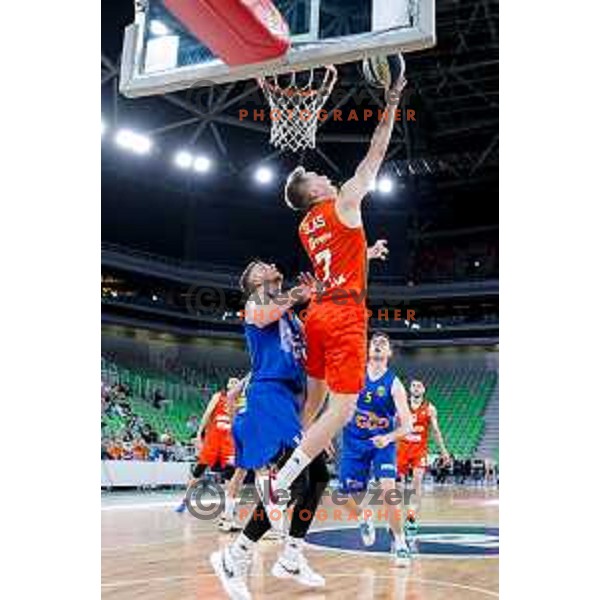 In action during second game of the quarter-final of OTP Bank League 2024/2025 basketball match between Cedevita Olimpija and Sencur GGD in Ljubljana, Slovenia on May 13, 2025