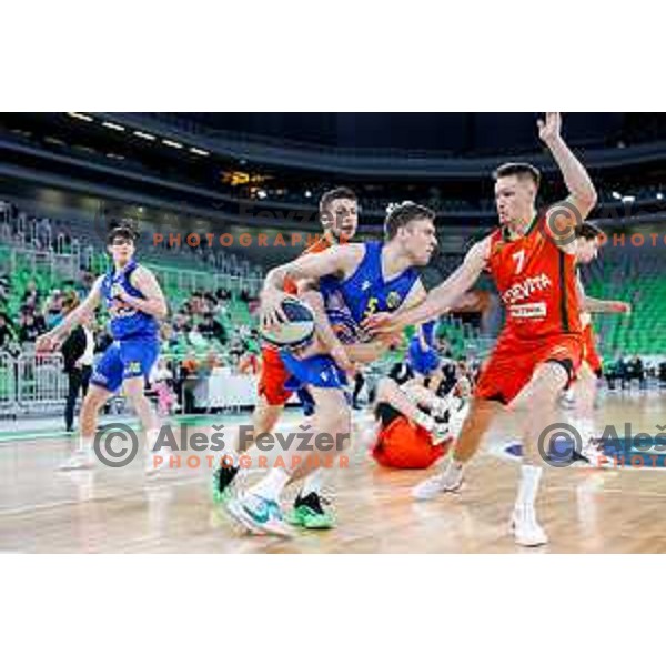 In action during second game of the quarter-final of OTP Bank League 2024/2025 basketball match between Cedevita Olimpija and Sencur GGD in Ljubljana, Slovenia on May 13, 2025