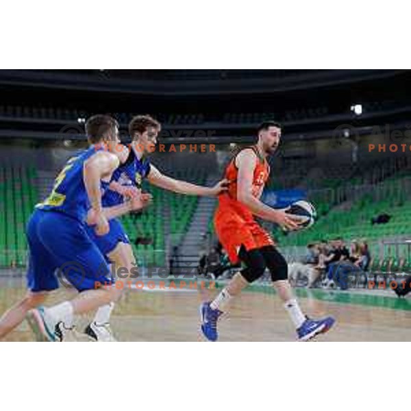 In action during second game of the quarter-final of OTP Bank League 2024/2025 basketball match between Cedevita Olimpija and Sencur GGD in Ljubljana, Slovenia on May 13, 2025