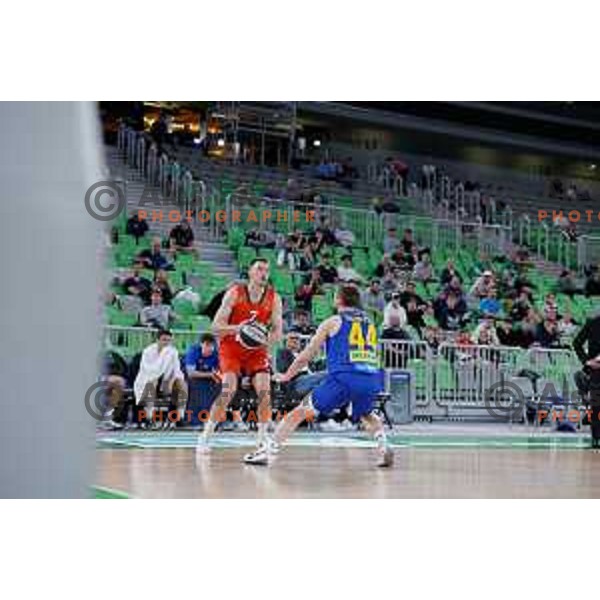In action during second game of the quarter-final of OTP Bank League 2024/2025 basketball match between Cedevita Olimpija and Sencur GGD in Ljubljana, Slovenia on May 13, 2025