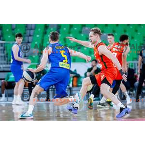 In action during second game of the quarter-final of OTP Bank League 2024/2025 basketball match between Cedevita Olimpija and Sencur GGD in Ljubljana, Slovenia on May 13, 2025