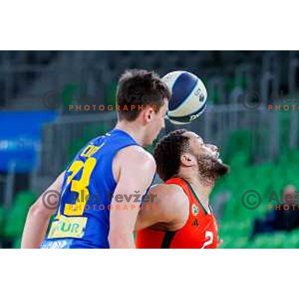 In action during second game of the quarter-final of OTP Bank League 2024/2025 basketball match between Cedevita Olimpija and Sencur GGD in Ljubljana, Slovenia on May 13, 2025