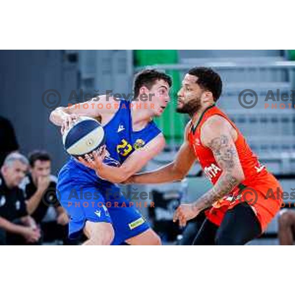 In action during second game of the quarter-final of OTP Bank League 2024/2025 basketball match between Cedevita Olimpija and Sencur GGD in Ljubljana, Slovenia on May 13, 2025