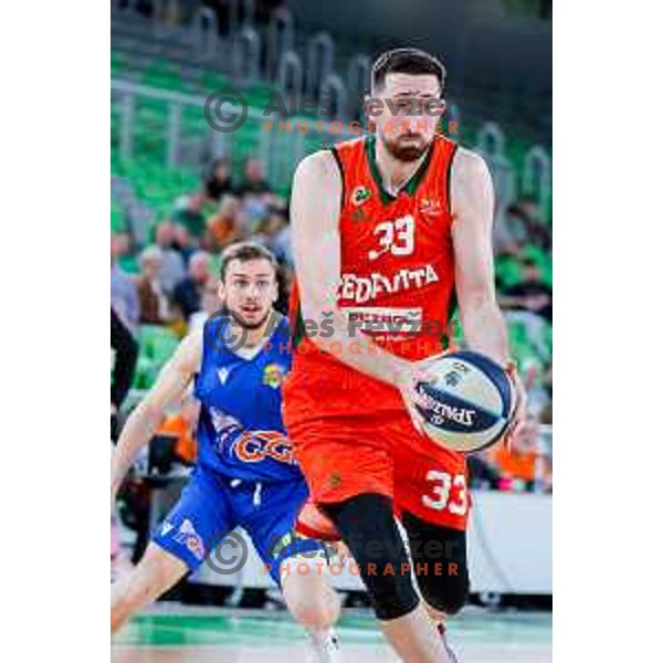 In action during second game of the quarter-final of OTP Bank League 2024/2025 basketball match between Cedevita Olimpija and Sencur GGD in Ljubljana, Slovenia on May 13, 2025