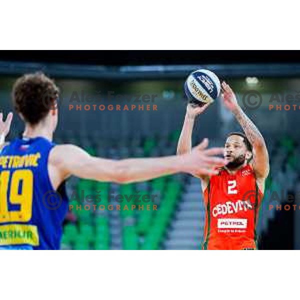 In action during second game of the quarter-final of OTP Bank League 2024/2025 basketball match between Cedevita Olimpija and Sencur GGD in Ljubljana, Slovenia on May 13, 2025