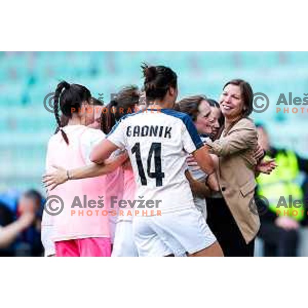 Urska Zganec, head coach of Ljubljana celebrates victory in The Final of Pivovarna Union Women’s Slovenian Cup football match between Mura Nona and Ljubljana in SRC Stozice, Ljubljana, Slovenia on May 14, 2025