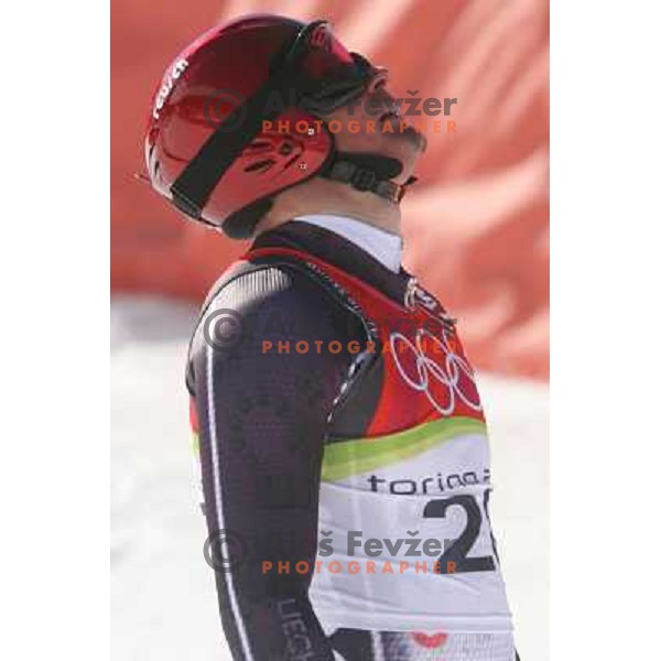 in the finish line of 2006 Torino Winter Olympic games men\'s downhill race in Borgata, Sestriere on February 12, 2006
