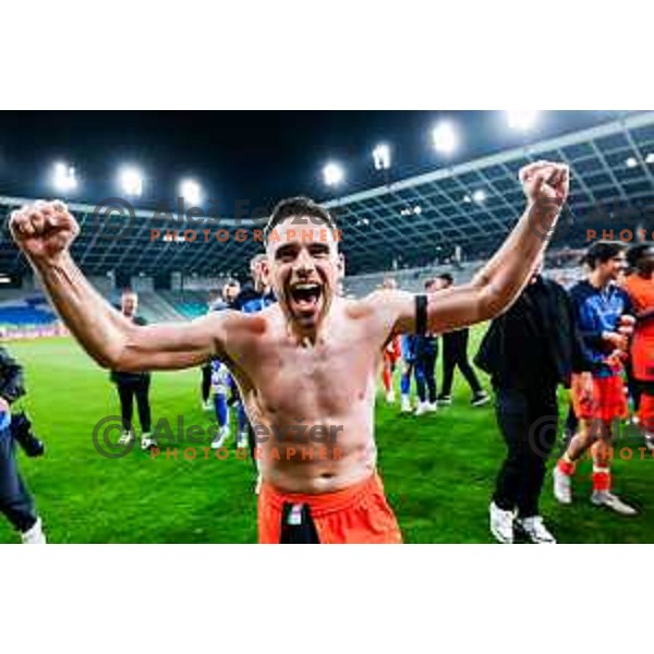 Aljosa Matko of Celje celebrates victory in The Final of Pivovarna Union Slovenian Cup football match between Koper and Celje in SRC Stozice, Ljubljana, Slovenia on May 14, 2025