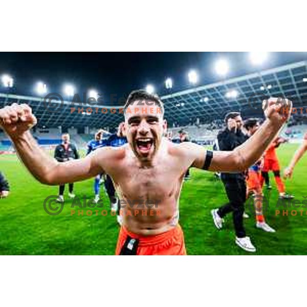 Aljosa Matko of Celje celebrates victory in The Final of Pivovarna Union Slovenian Cup football match between Koper and Celje in SRC Stozice, Ljubljana, Slovenia on May 14, 2025