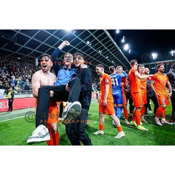 Aljosa Matko and players of Celje celebrate victory in The Final of Pivovarna Union Slovenian Cup football match between Koper and Celje in SRC Stozice, Ljubljana, Slovenia on May 14, 2025