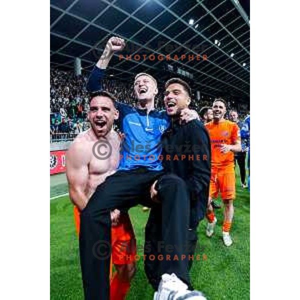 Aljosa Matko and players of Celje celebrate victory in The Final of Pivovarna Union Slovenian Cup football match between Koper and Celje in SRC Stozice, Ljubljana, Slovenia on May 14, 2025