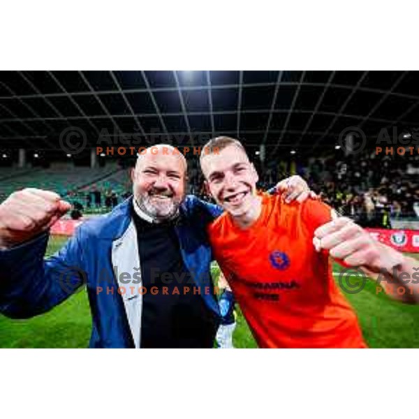 Valerij Kolotilo and players of Celje celebrate victory in The Final of Pivovarna Union Slovenian Cup football match between Koper and Celje in SRC Stozice, Ljubljana, Slovenia on May 14, 2025