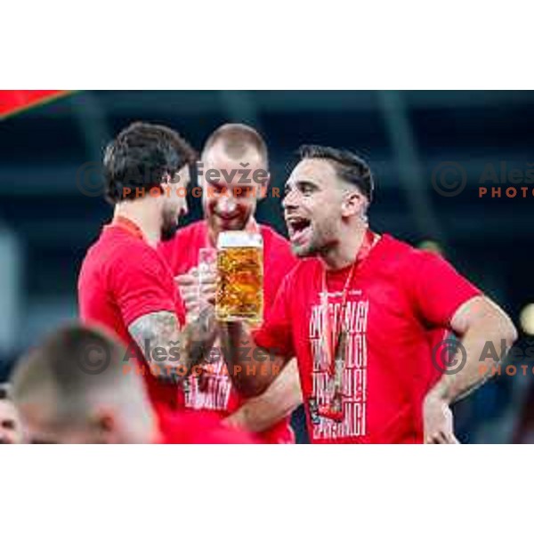 Aljosa Matko and players of Celje celebrate victory in The Final of Pivovarna Union Slovenian Cup football match between Koper and Celje in SRC Stozice, Ljubljana, Slovenia on May 14, 2025