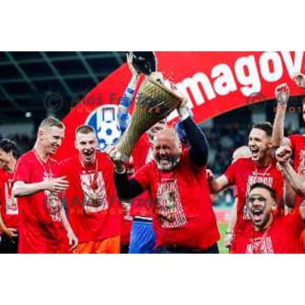 Valerij Kolotilo and players of Celje celebrate victory in The Final of Pivovarna Union Slovenian Cup football match between Koper and Celje in SRC Stozice, Ljubljana, Slovenia on May 14, 2025