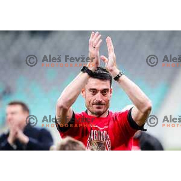 Players of Celje celebrate victory in The Final of Pivovarna Union Slovenian Cup football match between Koper and Celje in SRC Stozice, Ljubljana, Slovenia on May 14, 2025