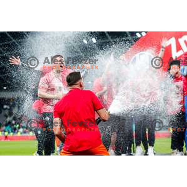 Aljosa Matko of Celje celebrates victory in The Final of Pivovarna Union Slovenian Cup football match between Koper and Celje in SRC Stozice, Ljubljana, Slovenia on May 14, 2025