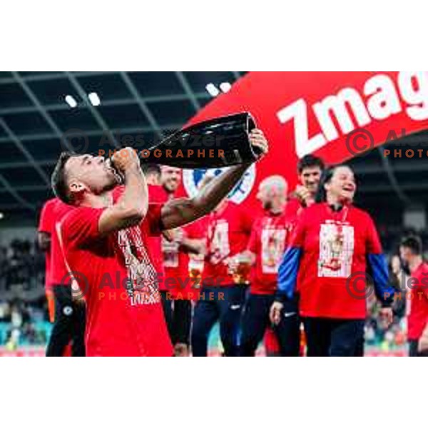 Aljosa Matko and players of Celje celebrate victory in The Final of Pivovarna Union Slovenian Cup football match between Koper and Celje in SRC Stozice, Ljubljana, Slovenia on May 14, 2025