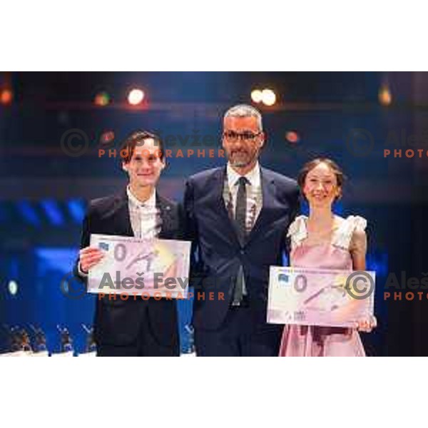 Domen Prevc and his sister Nika Prevc at the Night of the Champions, Slovenia Ski Federation Annual event in Ljubljana, Slovenia on May 15, 2025