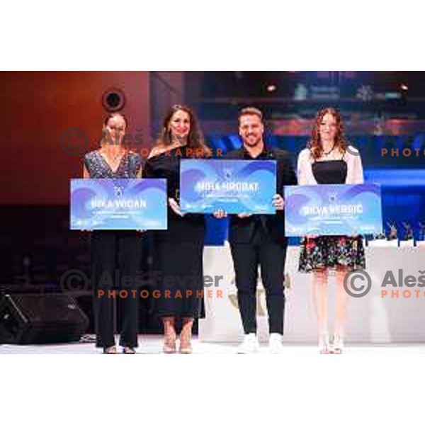 Nika Vodan, Miha Hrobat and Silva Verbic at the Night of the Champions, Slovenia Ski Federation Annual event in Ljubljana, Slovenia on May 15, 2025