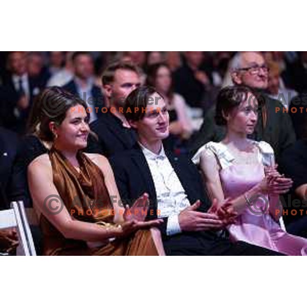 Domen Prevc and his sister Nika Prevc at the Night of the Champions, Slovenia Ski Federation Annual event in Ljubljana, Slovenia on May 15, 2025