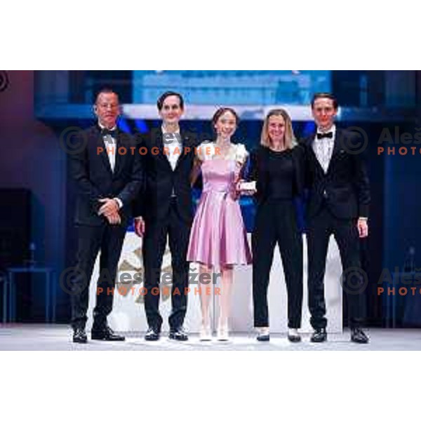 Domen Prevc and his sister Nika Prevc, Ema Klinec, Timi Zajc at the Night of the Champions, Slovenia Ski Federation Annual event in Ljubljana, Slovenia on May 15, 2025