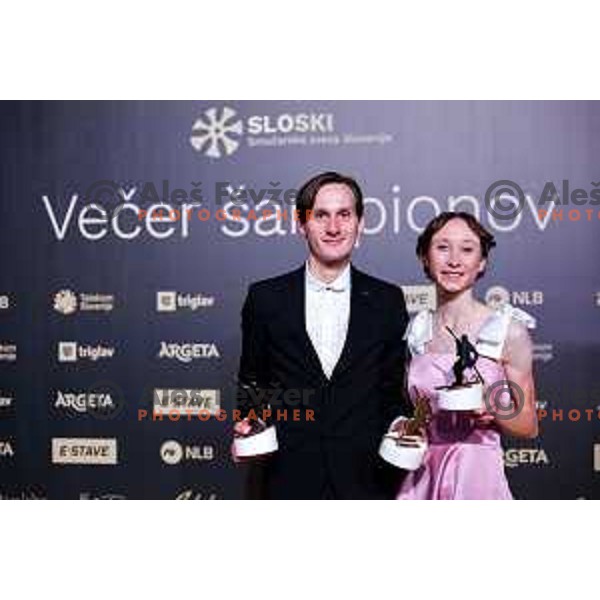 Domen Prevc and his sister Nika Prevc at the Night of the Champions, Slovenia Ski Federation Annual event in Ljubljana, Slovenia on May 15, 2025