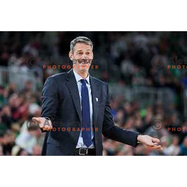 Head coach of Dubai, Jurica Golemac in action during Second match of Quarterfinals of AdmiralBet ABA League 2024/2025 between Cedevita Olimpija Ljubljana (SLO) and Dubai (UAE) in SRC Stozice, Ljubljana, Slovenia on May 16, 2025. Photo: Filip Barbalic