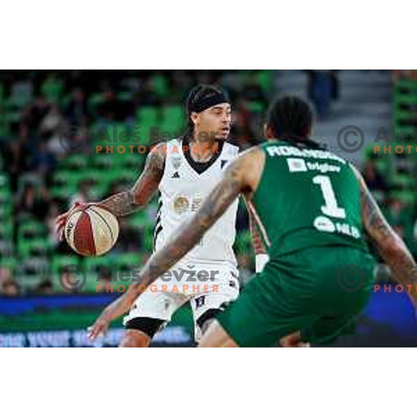 Nate Mason of Dubai in action during Second match of Quarterfinals of AdmiralBet ABA League 2024/2025 between Cedevita Olimpija Ljubljana (SLO) and Dubai (UAE) in SRC Stozice, Ljubljana, Slovenia on May 16, 2025. Photo: Filip Barbalic