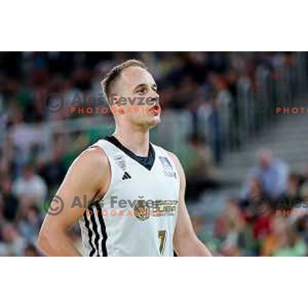 Klemen Prepelic of Dubai in action during Second match of Quarterfinals of AdmiralBet ABA League 2024/2025 between Cedevita Olimpija Ljubljana (SLO) and Dubai (UAE) in SRC Stozice, Ljubljana, Slovenia on May 16, 2025. Photo: Filip Barbalic