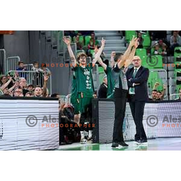 Ziga Daneu of Cedevita Olimpija in action during Second match of Quarterfinals of AdmiralBet ABA League 2024/2025 between Cedevita Olimpija Ljubljana (SLO) and Dubai (UAE) in SRC Stozice, Ljubljana, Slovenia on May 16, 2025. Photo: Filip Barbalic