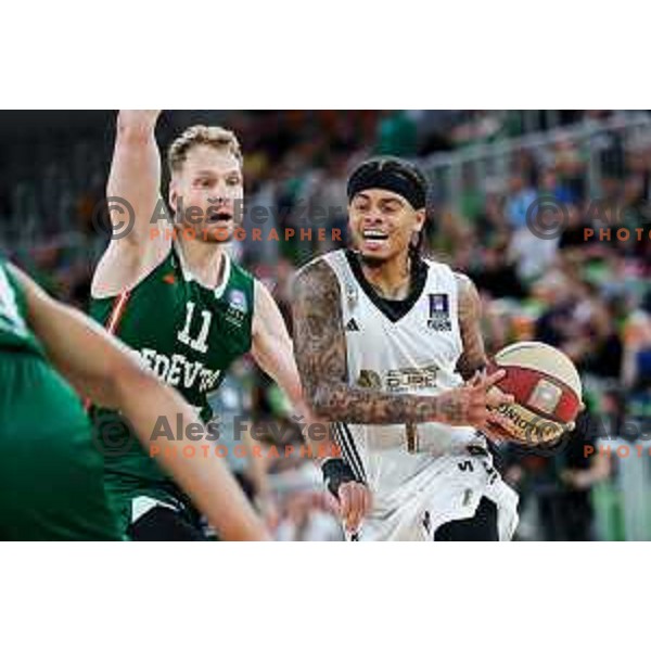 Nate Mason of Dubai in action during Second match of Quarterfinals of AdmiralBet ABA League 2024/2025 between Cedevita Olimpija Ljubljana (SLO) and Dubai (UAE) in SRC Stozice, Ljubljana, Slovenia on May 16, 2025. Photo: Filip Barbalic