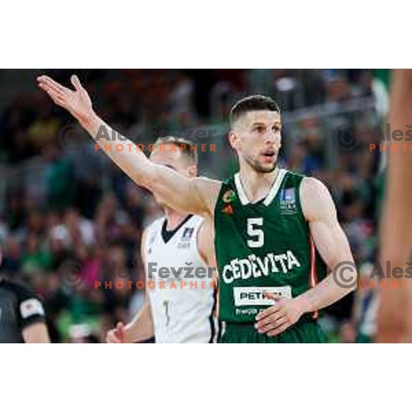 Aleksej Nikolic of Cedevita Olimpija in action during Second match of Quarterfinals of AdmiralBet ABA League 2024/2025 between Cedevita Olimpija Ljubljana (SLO) and Dubai (UAE) in SRC Stozice, Ljubljana, Slovenia on May 16, 2025. Photo: Filip Barbalic