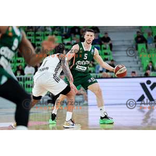 Aleksej Nikolic of Cedevita Olimpija in action during Second match of Quarterfinals of AdmiralBet ABA League 2024/2025 between Cedevita Olimpija Ljubljana (SLO) and Dubai (UAE) in SRC Stozice, Ljubljana, Slovenia on May 16, 2025. Photo: Filip Barbalic