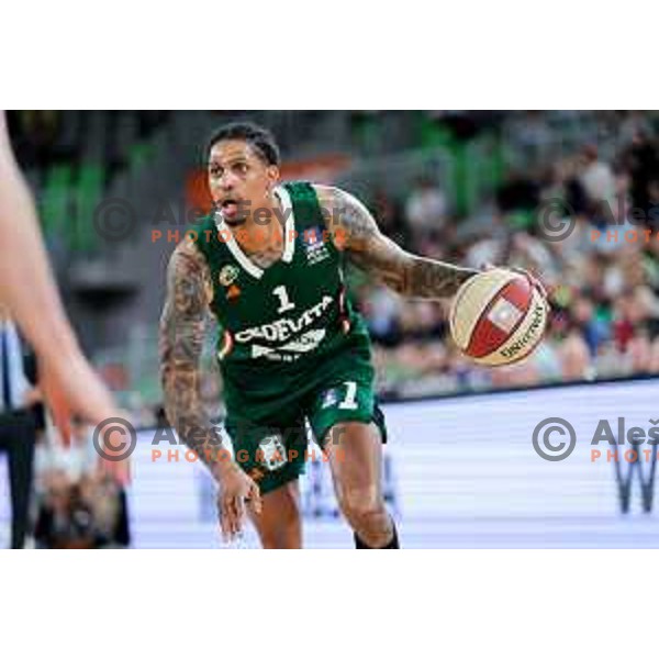 Devin Robinson of Cedevita Olimpija in action during Second match of Quarterfinals of AdmiralBet ABA League 2024/2025 between Cedevita Olimpija Ljubljana (SLO) and Dubai (UAE) in SRC Stozice, Ljubljana, Slovenia on May 16, 2025. Photo: Filip Barbalic