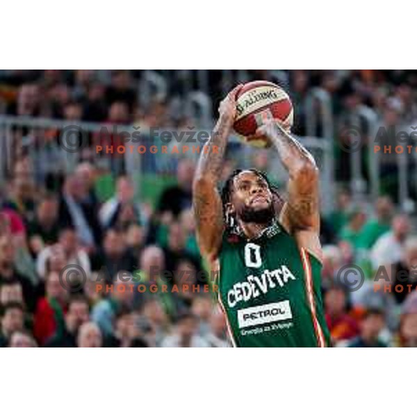DJ Stewart of Cedevita Olimpija in action during Second match of Quarterfinals of AdmiralBet ABA League 2024/2025 between Cedevita Olimpija Ljubljana (SLO) and Dubai (UAE) in SRC Stozice, Ljubljana, Slovenia on May 16, 2025. Photo: Filip Barbalic