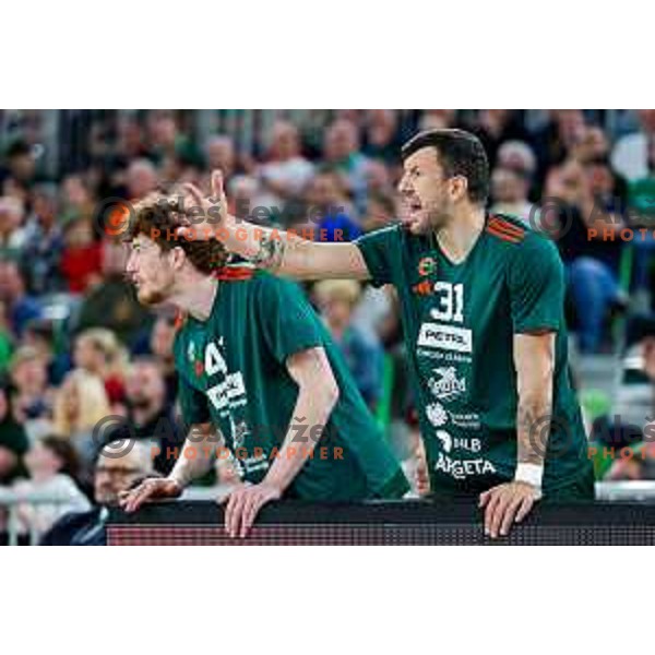 Andrija Stipanovic of Cedevita Olimpija in action during Second match of Quarterfinals of AdmiralBet ABA League 2024/2025 between Cedevita Olimpija Ljubljana (SLO) and Dubai (UAE) in SRC Stozice, Ljubljana, Slovenia on May 16, 2025.