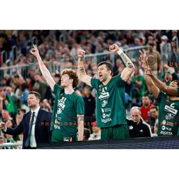 Andrija Stipanovic of Cedevita Olimpija in action during Second match of Quarterfinals of AdmiralBet ABA League 2024/2025 between Cedevita Olimpija Ljubljana (SLO) and Dubai (UAE) in SRC Stozice, Ljubljana, Slovenia on May 16, 2025.