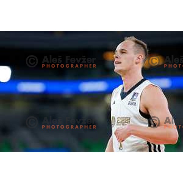 Klemen Prepelic of Dubai in action during Second match of Quarterfinals of AdmiralBet ABA League 2024/2025 between Cedevita Olimpija Ljubljana (SLO) and Dubai (UAE) in SRC Stozice, Ljubljana, Slovenia on May 16, 2025.
