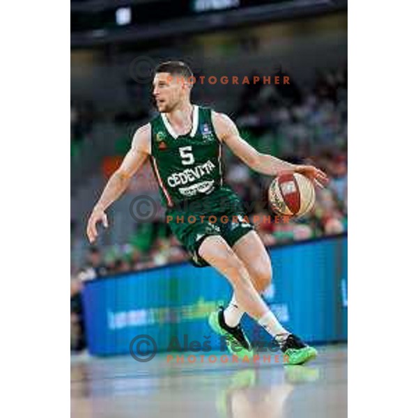 Aleksej Nikolic of Cedevita Olimpija in action during Second match of Quarterfinals of AdmiralBet ABA League 2024/2025 between Cedevita Olimpija Ljubljana (SLO) and Dubai (UAE) in SRC Stozice, Ljubljana, Slovenia on May 16, 2025.