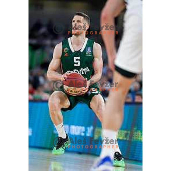 Aleksej Nikolic of Cedevita Olimpija in action during Second match of Quarterfinals of AdmiralBet ABA League 2024/2025 between Cedevita Olimpija Ljubljana (SLO) and Dubai (UAE) in SRC Stozice, Ljubljana, Slovenia on May 16, 2025.