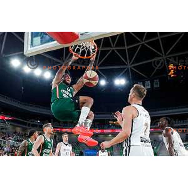 Dewayne Stewart ml. of Cedevita Olimpija in action during Second match of Quarterfinals of AdmiralBet ABA League 2024/2025 between Cedevita Olimpija Ljubljana (SLO) and Dubai (UAE) in SRC Stozice, Ljubljana, Slovenia on May 16, 2025.
