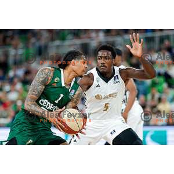 Devin Robinson of Cedevita Olimpija in action during Second match of Quarterfinals of AdmiralBet ABA League 2024/2025 between Cedevita Olimpija Ljubljana (SLO) and Dubai (UAE) in SRC Stozice, Ljubljana, Slovenia on May 16, 2025.