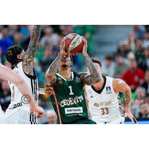 Devin Robinson of Cedevita Olimpija in action during Second match of Quarterfinals of AdmiralBet ABA League 2024/2025 between Cedevita Olimpija Ljubljana (SLO) and Dubai (UAE) in SRC Stozice, Ljubljana, Slovenia on May 16, 2025.
