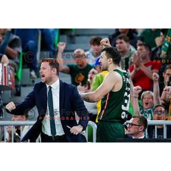 Andrija Stipanovic of Cedevita Olimpija in action during Second match of Quarterfinals of AdmiralBet ABA League 2024/2025 between Cedevita Olimpija Ljubljana (SLO) and Dubai (UAE) in SRC Stozice, Ljubljana, Slovenia on May 16, 2025.