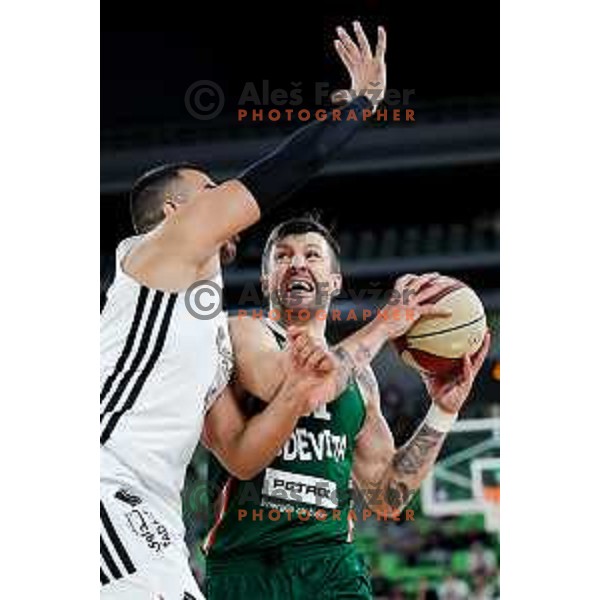 Andrija Stipanovic of Cedevita Olimpija in action during Second match of Quarterfinals of AdmiralBet ABA League 2024/2025 between Cedevita Olimpija Ljubljana (SLO) and Dubai (UAE) in SRC Stozice, Ljubljana, Slovenia on May 16, 2025. Photo: Filip Barbalic