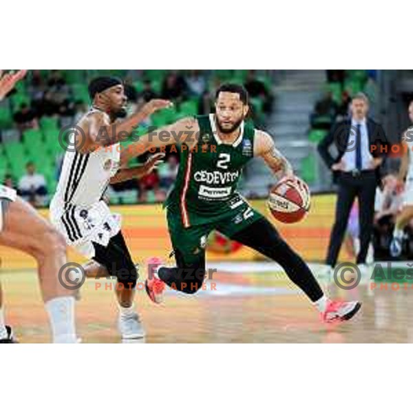 Devante Jones of Cedevita Olimpija in action during Second match of Quarterfinals of AdmiralBet ABA League 2024/2025 between Cedevita Olimpija Ljubljana (SLO) and Dubai (UAE) in SRC Stozice, Ljubljana, Slovenia on May 16, 2025. Photo: Filip Barbalic