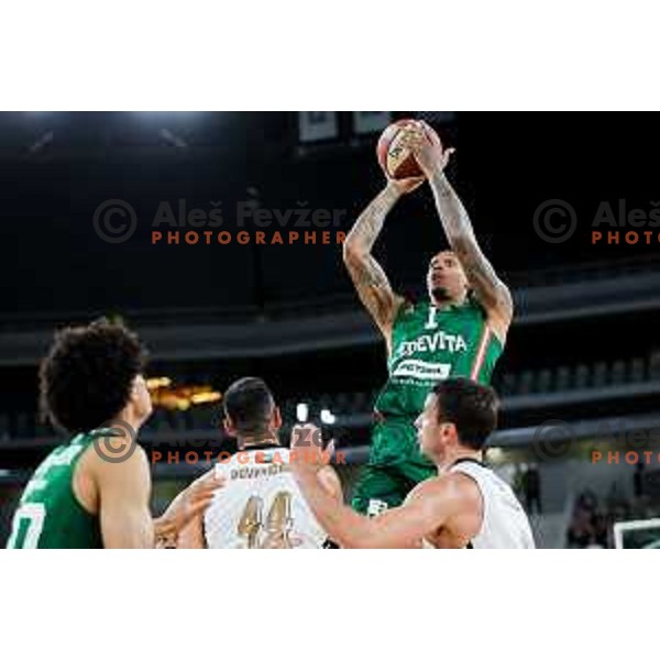 Devin Robinson of Cedevita Olimpija in action during Second match of Quarterfinals of AdmiralBet ABA League 2024/2025 between Cedevita Olimpija Ljubljana (SLO) and Dubai (UAE) in SRC Stozice, Ljubljana, Slovenia on May 16, 2025. Photo: Filip Barbalic